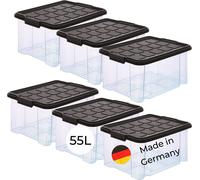 Novaliv 6x boîtes de rangement avec couvercle Grand 55L Anthracite Empilable avec fermeture à clip Boîtes à roulettes Plastique sans BPA 61x40x32,5 cm