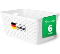 Novaliv 6x Panier de rangement aspect rotin sans couvercle | Blanc Plastique 14L Storage boxes Nestbar BPA-free Boîte de rangement idéale Boîte d'organisation pour système de rangement
