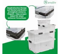 Novaliv 7 pcs. Set économique de boîtes de rangement avec couvercle transparent 1x45L + 2x 15L + 2x 5L + 2x 2L empilables emboîtables fermeture à clip Boîtes à roulettes sans BPA