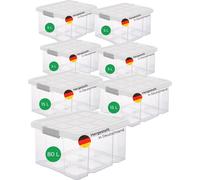 Novaliv 7 pcs. Set économique de boîtes de rangement avec couvercle transparent 1x80 L + 2x 15L + 4x 5L empilables emboîtables fermeture à clip boîtes à roulettes sans BPA
