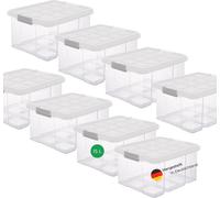 Novaliv 8x boîtes de rangement avec couvercle 15L transparentes Nestbar boîtes de rangement empilables avec fermeture à clip boîte plastique BPA-free 41 x 29 x 20 cm