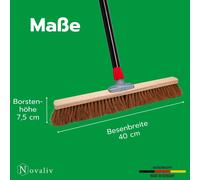Novaliv balai coco Balai avec manche 60 cm poils de coco in arniture de balayage noire composée d'une tôle de balayage et d'un balai à main Balai poils naturels Idéal comme balai d'atelier Balai d