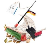 Novaliv Balai de jardin avec manche, 40 cm, poils élastiques, avec balai galvanisé avec lèvre en caoutchouc composé d'une pelle et d'une balayette à main Idéal pour la route, la terrasse, la cour