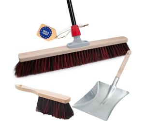 Novaliv Balai de rue avec manche 60 cm poils Arenga-Elaston y compris ensemble de balayage noir composé d'une tôle de balayage et d'un balai à main Idéal comme balai de jardin Balai de terrasse Balai