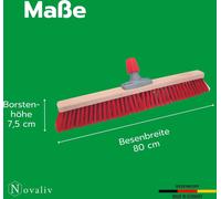 Novaliv Balai de rue avec manche 80 cm poils en élaston in arniture de balayage galvanisée composée d'une tôle de balayage et d'un balai à main Idéal comme balai de jardin Balai de terrasse Balai