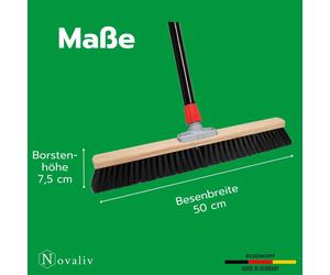 Novaliv Balai de salle Balai avec manche 50 cm poils poils synthétiques y compris ensemble de balayage noir composé d'une tôle de balayage et d'un balai à main balai fin Idéal comme balai d'atelier Ba