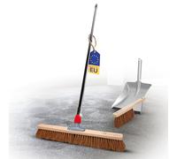 Novaliv Balai en coco 60 cm avec manche télescopique - Poils en coco - Avec balai galvanisé avec lèvre en caoutchouc - Composé d'une pelle et d'une balayette - Poils naturels - Balai d'atelier - Balai