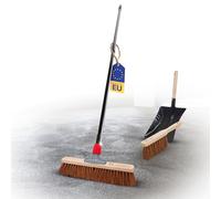 Novaliv Balai en coco avec manche - 40 cm - Poils en coco - Avec balayette - Noir - Composé d'une pelle et d'une balayette - Poils naturels - Balai d'atelier - Balai de salle avec manche - Balai