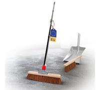 Novaliv Balai en coco de 40 cm avec manche, poils de coco et balayette galvanisée avec lèvre en caoutchouc composée d'une pelle et d'une balayette à main - Poils naturels - Idéal comme balai d'atelier