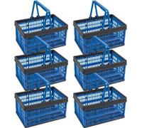 Novaliv Boîte pliante Bleu Lot de 6 - 16L Panier pliable avec anses - Panier à provisions polyvalent - Boîte de rangement pratique