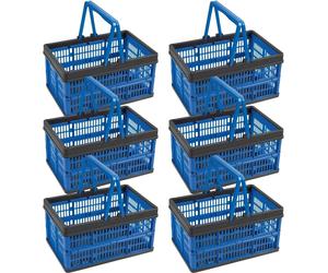 Novaliv Boîte pliante Bleu Lot de 6 - 16L Panier pliable avec anses - Panier à provisions polyvalent - Boîte de rangement pratique