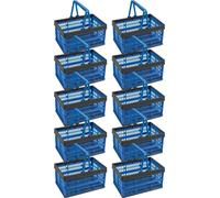 Novaliv Boîte pliante Bleu Set de 10 - 16L Panier pliable avec anses - Panier à provisions polyvalent - Boîte de rangement pratique