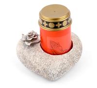 Novaliv Décoration funéraire, en forme de cœur rose, grise, avec lanterne funéraire LED rouge, bougie de cimetière/de deuil, cœur funéraire