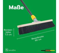 Novaliv Grand balai 60 cm avec manche Mélange de poils Balai de salle y compris garniture de balayage galvanisée composée d'une tôle de balayage et d'un balai à main Balai fin Idéal comme balai d'atel