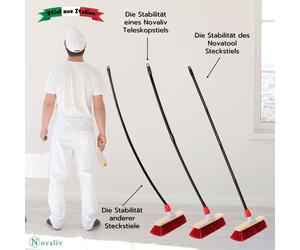 Novaliv Grand balai Balai de salle 60 cm avec manche Poils en soie synthétique y compris garniture de balayage galvanisée avec lèvre en caoutchouc composée d'une tôle de balayage et d'un balai à main