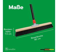 Novaliv Grand balai Balai de salle 80 cm avec manche Poils en soie synthétique y compris garniture de balayage galvanisée avec lèvre en caoutchouc composée d'une tôle de balayage et d'un balai à main