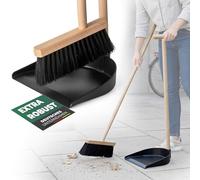 Novaliv Kit de pelle à poussière à long manche - Ensemble de balayage sur pied en bois, tête de balai en hêtre et pelle ABS, balayage droit sans se pencher, 92 cm