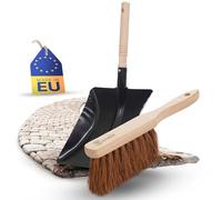 Novaliv Lot de 2 pelles à poussière en métal laqué noir - Poils souples - Balai à main en fibre de coco - Pelle et pelle à poussière