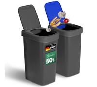 Novaliv Lot de 2 poubelles de tri sélectif avec couvercle basculant - 50 l - Pour la cuisine - Noir et bleu