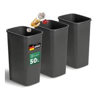 Novaliv Lot de 3 poubelles 50 L sans couvercle anthracite, corbeille à papier ouverte pour cuisine, usage professionnel, atelier, entrepôt, poubelle en plastique, rectangulaire, fabriquée en Allemagne