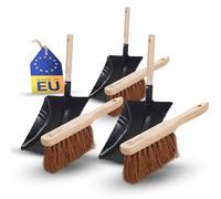 Novaliv Lot de 4 pelles à poussière en métal laqué noir - Poils souples - Balai à main en fibre de coco - Pelle et pelle à poussière