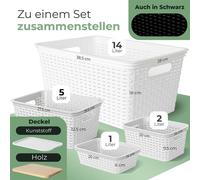 Novaliv Lot de 6 boîtes de rangement avec couvercle en bois Mini 2L Panier blanc design rotin alimentaire Panier de rangement empilable Nestbar plastique BPA-free Caisse de rangement avec couvercle