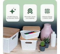 Novaliv Lot de 6 boîtes de rangement avec couvercle en bois Mini panier 1L blanc design rotin alimentaire Panier de rangement Emboîtable Plastique sans BPA Caisse de rangement avec couvercle