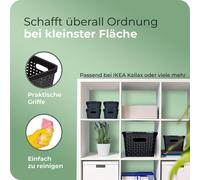 Novaliv Lot de 6 boîtes de rangement avec couvercle en bois Petit panier 5L Noir en rotin Design alimentaire Panier de rangement Empilable Plastique sans BPA Caisse de rangement avec couvercle