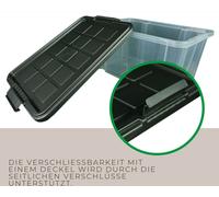 Novaliv Set économique de 3 boîtes de rangement avec couvercle anthracite 1x80 L + 2x 55L empilables emboîtables avec fermeture à clip Boîtes à roulettes sans BPA