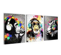 Novart Lot de 3 tableaux muraux Graffiti prêts à être accrochés pour salon, chambre à coucher, bureau - 3 tableaux modernes singes - N034535a