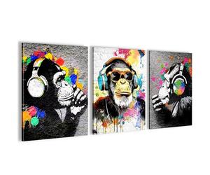 Novart Lot de 3 tableaux muraux Graffiti prêts à être accrochés pour salon, chambre à coucher, bureau - 3 tableaux modernes singes - N034535a