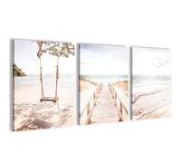 Novart N038135b Lot de 3 tableaux muraux, motif plage, mer, bohème, prêts à être accrochés, pour salon, chambre à coucher, couloir, décoration moderne, beige