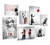 Novart PRÊT À ÊTRE ACCROCHÉ - Tableaux Decoration Set Banksy Collage Street Art - Salon Bureau XXL Collage - N003172a