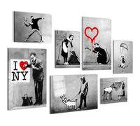 Novart PRÊT À ÊTRE ACCROCHÉ - Tableaux Decoration Set Banksy Collage Street Art - Salon Bureau XXL Collage - N003272a