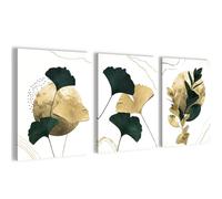 Novart PRÊT À ÊTRE ACCROCHÉ - Tableaux Decoration Set Doré Feuilles Jaune Vert - Salon Chambre Couloir XXL Collage - N033135b