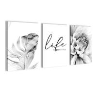 Novart PRÊT À ÊTRE ACCROCHÉ - Tableaux Decoration Set Fleurs Abstrait Noir Blanc - Salon Chambre Couloir XXL Collage - N033435a