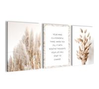 Novart PRÊT À ÊTRE ACCROCHÉ - Tableaux Decoration Set Herbe de la pampa Beige Vintage - Salon Chambre XXL Collage - N020035a