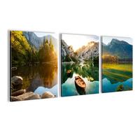 Novart PRÊT À ÊTRE ACCROCHÉ - Tableaux Decoration Set Lac Montagnes Paysage Vert - Salon Chambre Couloir XXL Collage - N030935b
