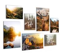 Novart PRÊT À ÊTRE ACCROCHÉ - Tableaux Decoration Set Paysage Montagnes Nature Orange Marron - Salon Chambre Couloir XXL Collage - N033072a