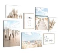 Novart PRÊT À ÊTRE ACCROCHÉ - Tableaux Decoration Set Plage Mer Boho Bleu Beige - Salon Chambre XXL Collage - N007872a