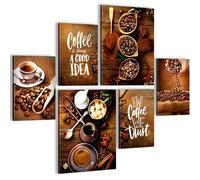 Novart PRÊT À ÊTRE ACCROCHÉ - Tableaux Decoration Set Tableaux de cuisine Café Marron - Cuisine Salle à manger XXL Collage - N034263a
