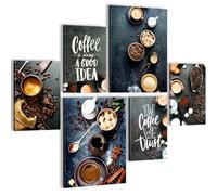 Novart PRÊT À ÊTRE ACCROCHÉ - Tableaux Decoration Set Tableaux de cuisine Café Noir - Cuisine Salle à manger XXL Collage - N034263b