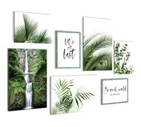Novart PRÊT À ÊTRE ACCROCHÉ - Tableaux Decoration Set Vert Feuilles Plante Nature - Salon Chambre XXL Collage - N004172a