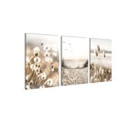 Novart Set de tableaux Fleurs - AUCUN CADRE SUPPLÉMENTAIRE REQUIS - Tableaux muraux pour Salon Bureau Déco 3 pièces Plage - N035336a