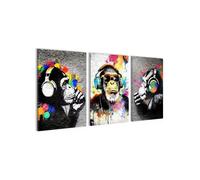 Novart Set de tableaux Graffiti - AUCUN CADRE SUPPLÉMENTAIRE REQUIS - Tableaux muraux pour Salon Bureau Déco 3 pièces Singe N034536a
