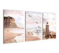 Novart Set de tableaux Plage et mer - AUCUN CADRE SUPPLÉMENTAIRE REQUIS - Tableaux muraux pour Salon Chambre à coucher Bureau - Déco 3 pièces Phare - N040236a