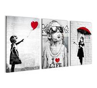 Novart- Tableau Décoration Murale- Banksy- Decoration Chambre Salon- Prêt à être Accroché- 3 Cadres de 40x60 cm- Noir- N003136a