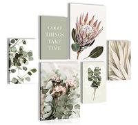 Novart- Tableau Décoration Murale- Good Things- Decoration Chambre Salon- Prêt à être Accroché- 6 Cadres 30x40 & 20x30 cm- Vert- N023063a