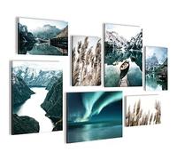 Novart- Tableau Décoration Murale- Nature Lac- Decoration Chambre Salon- Prêt à être Accroché- 7 Cadres de 30x40 & 20x30 cm- Bleu- N006271a