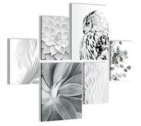 Novart- Tableau Décoration Murale- Set Boho Hibou- Decoration Chambre Salon- Prêt à être Accroché- 6 Cadres 30x40 & 20x30 cm- Blanc- N023863a